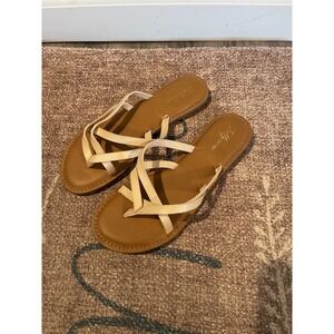 Luffymomo Elastic Strap Flip Flop Flat Sandals Brown And Ivory New Size 8